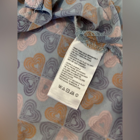 Free People Mesh Rouched Long Sleeve Button Down Blouse Top Heart Print XS - Picture 7 of 7